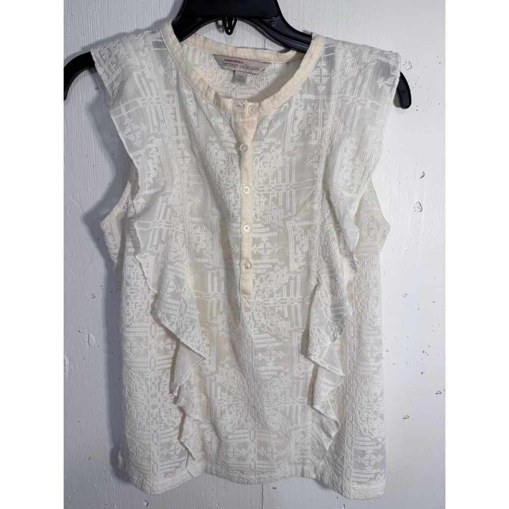Banana Republic Heritage Collection Ivory Embroidered Ruffle Sleeveless Top XS - Picture 1 of 7